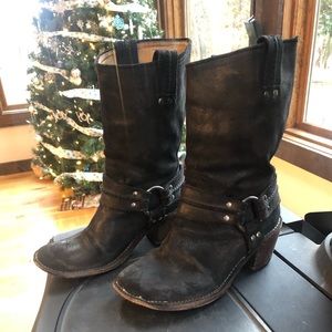 Vintage Frye Black Carmen Harness Boots